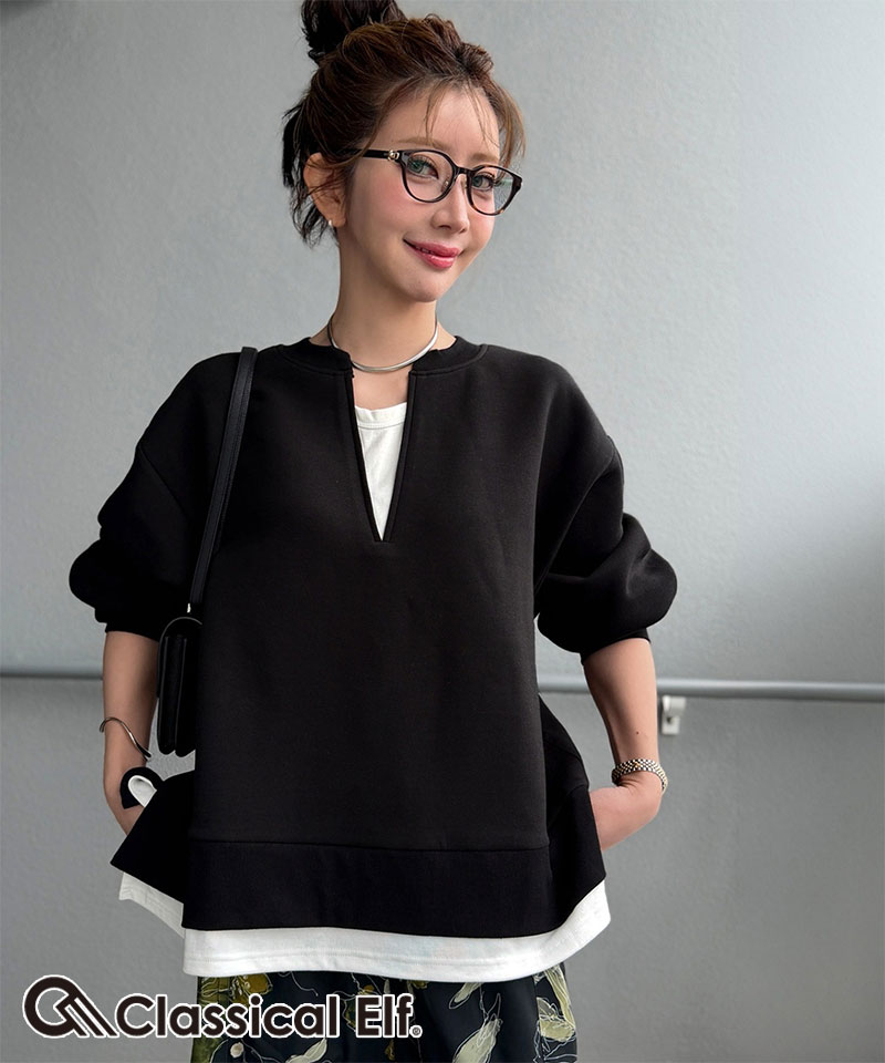 《Maiko Amemoriコラボ》ダンボールニット×Tシャツドッキングトップス Classical Elf クラシカルエルフ ce1010656 | classicalelf