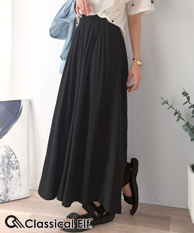 【 クラシカルエルフ classical elf 】フレア ワイドパンツ ボトムス パンツ レディース ウエストギャザー レーヨン ゆったり 軽やか リラックス 上品 | classicalelf