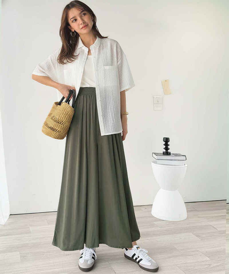 【 クラシカルエルフ classical elf 】フレア ワイドパンツ ボトムス パンツ レディース ウエストギャザー レーヨン ゆったり 軽やか リラックス 上品 | classicalelf | 13