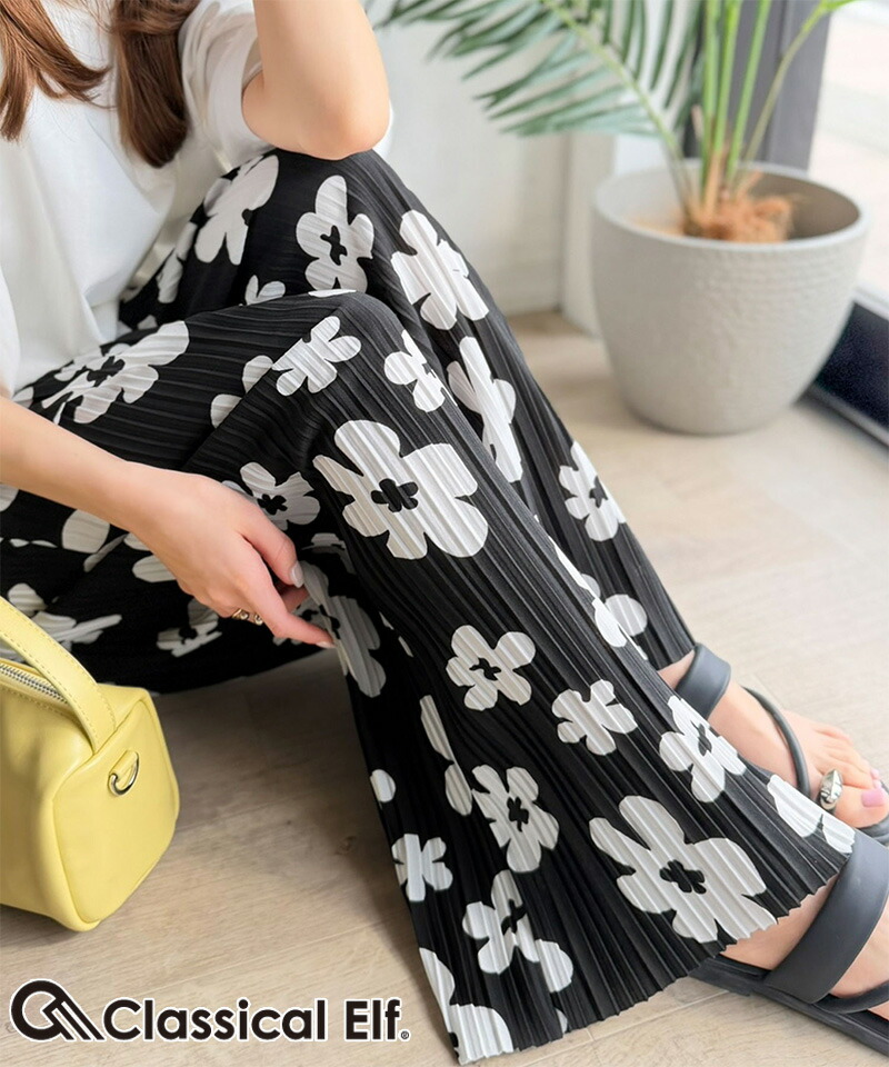 【 クラシカルエルフ classical elf 】 ボトムス レディース 春 パンツ 着回し抜群 セミワイド プリーツパンツ ウエスト ゴム仕様 大きいサイズ | classicalelf