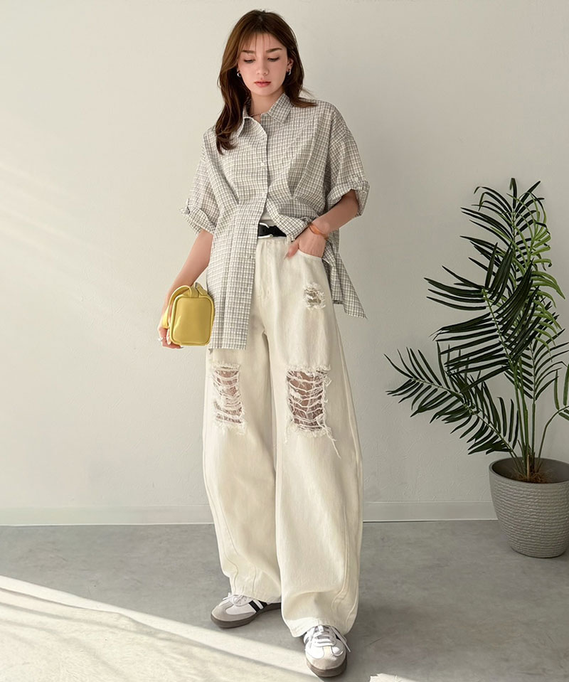 【 クラシカルエルフ classical elf 】 カーブパンツ デニム ボトムス パンツ レディース デニムパンツ ダメージデニム レース付き 綿100％ 曲線美 | classicalelf | 06