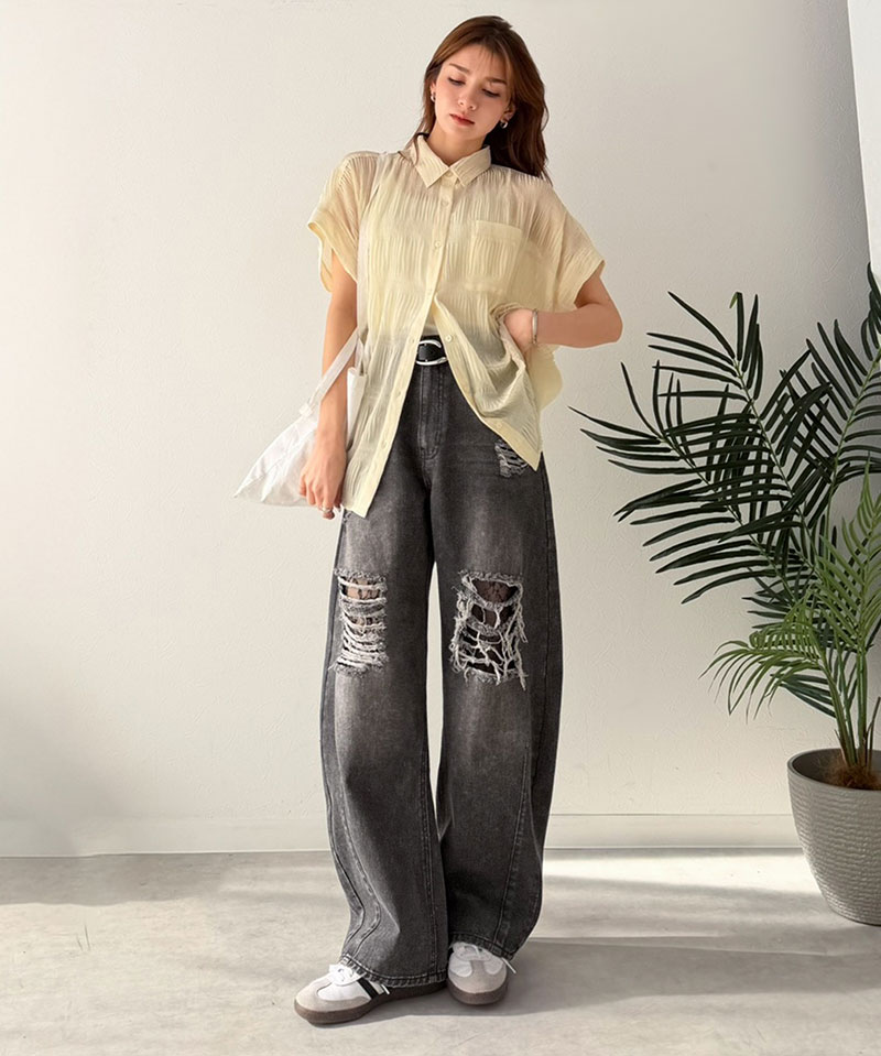 【 クラシカルエルフ classical elf 】 カーブパンツ デニム ボトムス パンツ レディース デニムパンツ ダメージデニム レース付き 綿100％ 曲線美 | classicalelf | 10