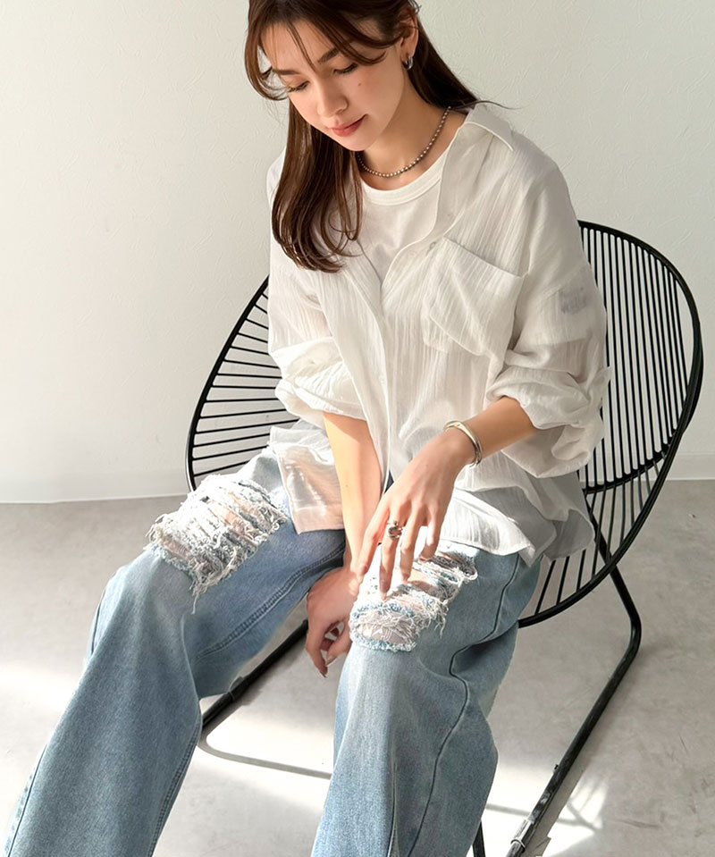 【 クラシカルエルフ classical elf 】 カーブパンツ デニム ボトムス パンツ レディース デニムパンツ ダメージデニム レース付き 綿100％ 曲線美 | classicalelf | 13