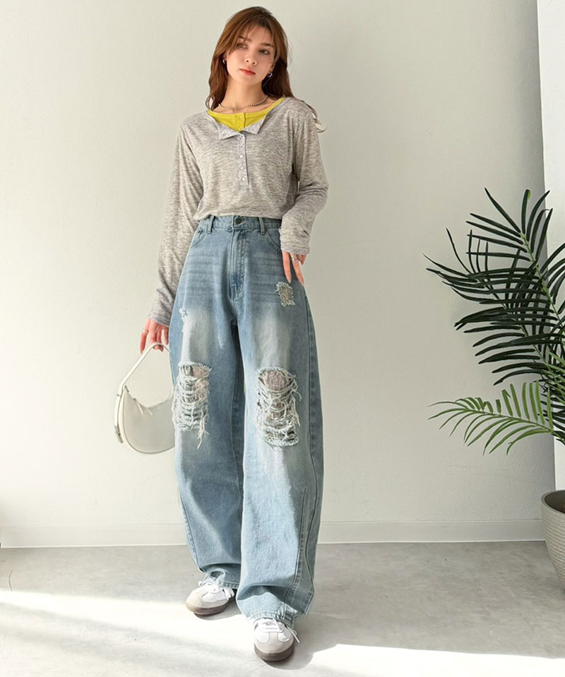 【 クラシカルエルフ classical elf 】 カーブパンツ デニム ボトムス パンツ レディース デニムパンツ ダメージデニム レース付き 綿100％ 曲線美 | classicalelf | 15