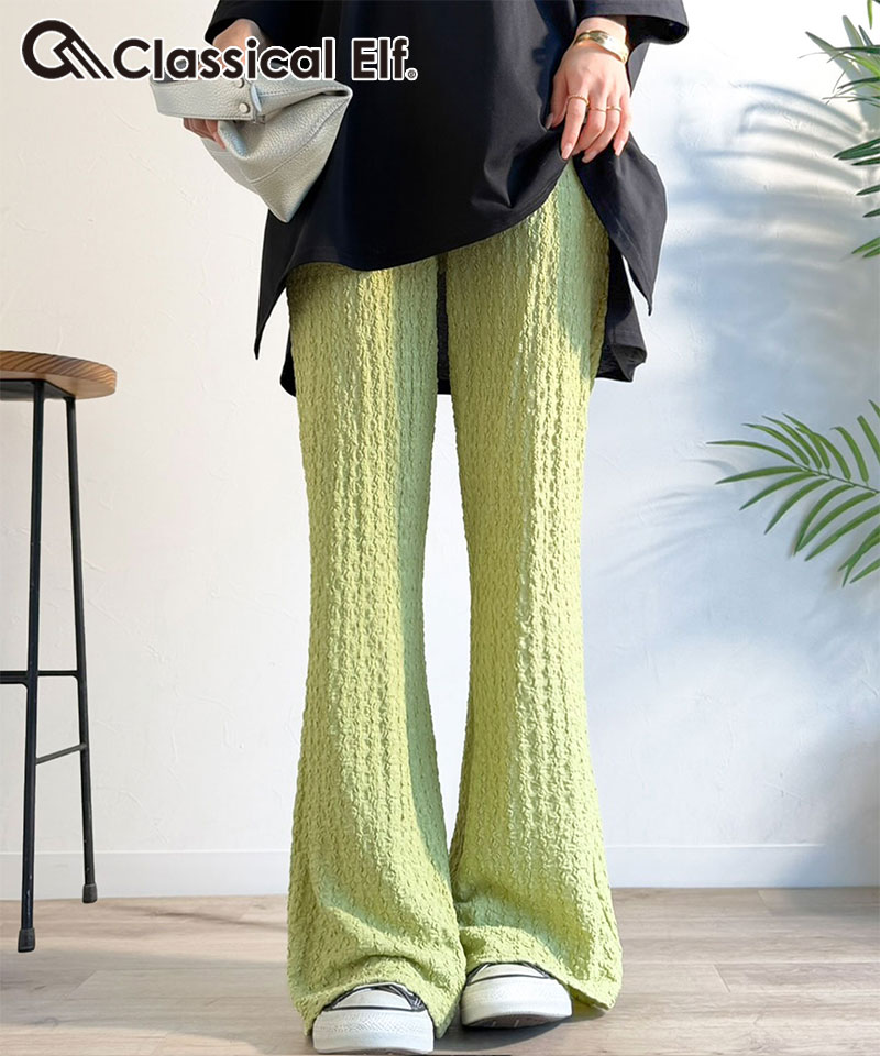 【 クラシカルエルフ classical elf 】ボトムス パンツ レディース ジャガード セミフレアパンツ | classicalelf