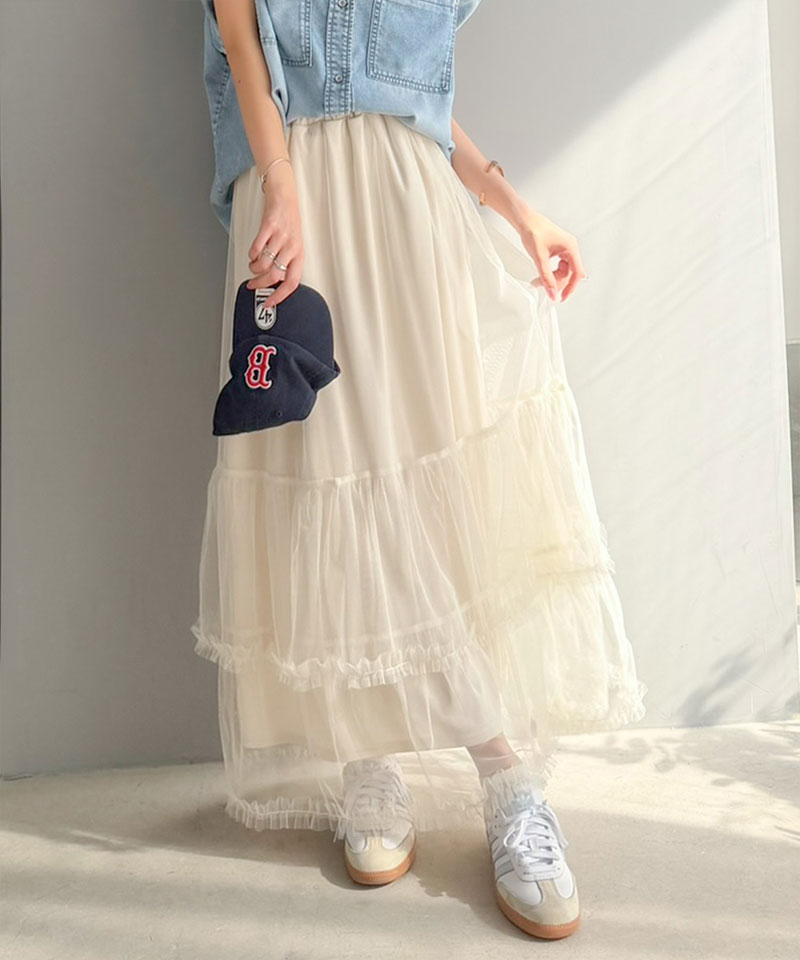 【 クラシカルエルフ classical elf 】スカート レディース 春 ボトムス シンプル 合わせ フリル ティアード チュール ロングスカート 大きいサイズ | classicalelf | 03
