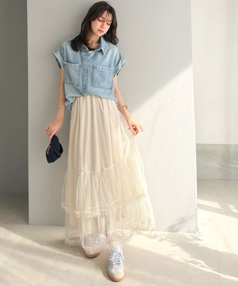 【 クラシカルエルフ classical elf 】スカート レディース 春 ボトムス シンプル 合わせ フリル ティアード チュール ロングスカート 大きいサイズ | classicalelf | 04