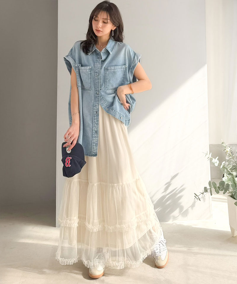 【 クラシカルエルフ classical elf 】スカート レディース 春 ボトムス シンプル 合わせ フリル ティアード チュール ロングスカート 大きいサイズ | classicalelf | 05