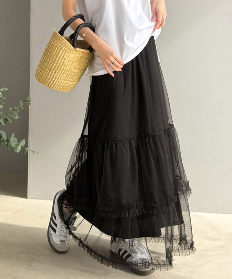【 クラシカルエルフ classical elf 】スカート レディース 春 ボトムス シンプル 合わせ フリル ティアード チュール ロングスカート 大きいサイズ | classicalelf | 07