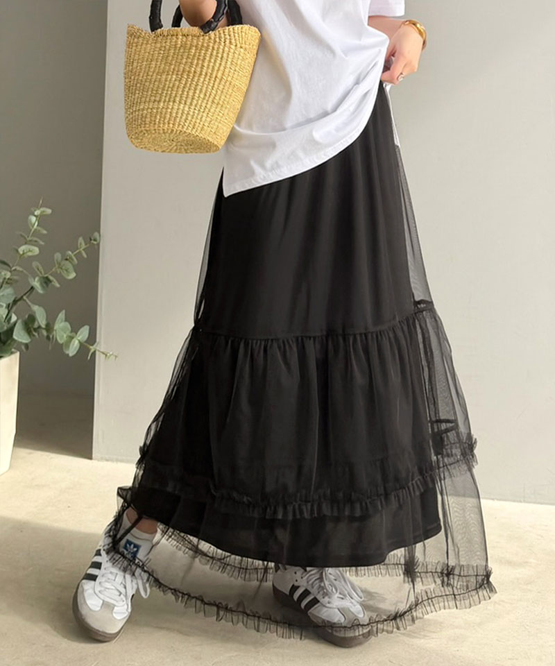 【 クラシカルエルフ classical elf 】スカート レディース 春 ボトムス シンプル 合わせ フリル ティアード チュール ロングスカート 大きいサイズ | classicalelf | 08