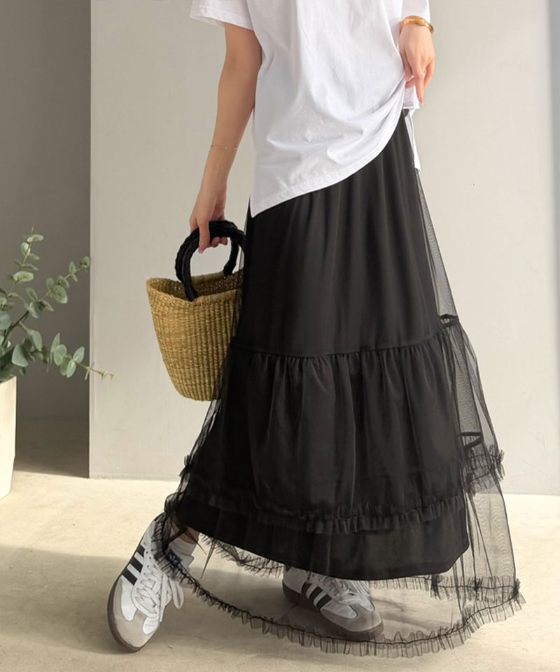 【 クラシカルエルフ classical elf 】スカート レディース 春 ボトムス シンプル 合わせ フリル ティアード チュール ロングスカート 大きいサイズ | classicalelf | 09