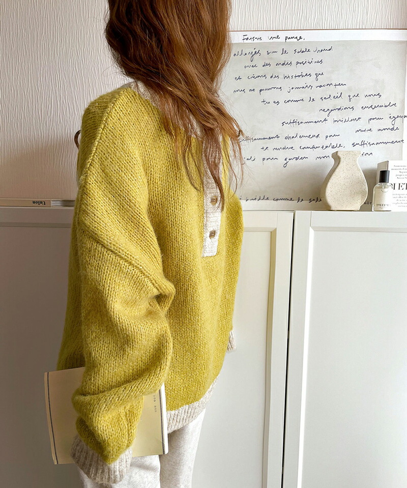 《javaジャバ コラボ》 トップス セーター レディース 2way ミックス カラー 糸 バイカラー ヘンリー U ネック ニット プルオーバー 長袖 レッド 秋 | classicalelf | 03