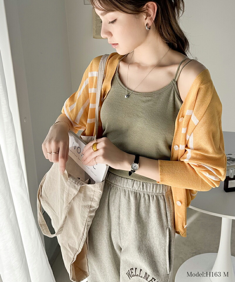 トップス キャミソール レディース Wストラップ カップ付 棉混 リブ 素材 キャミ 華奢見え ストレスフリー 涼しい レイヤードコーデ | classicalelf | 10