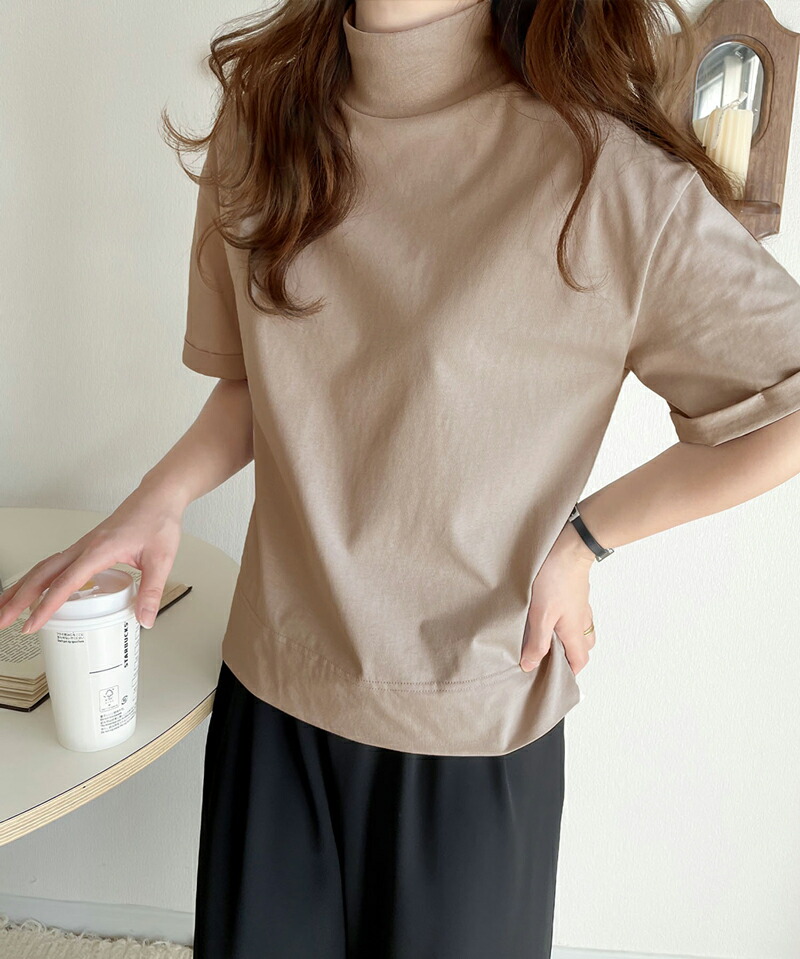 トップス tシャツ レディース シルケット ハイネック カットソー 半袖 きれいめ レイヤードコーデ インナー 程よい フィット感 | classicalelf | 03
