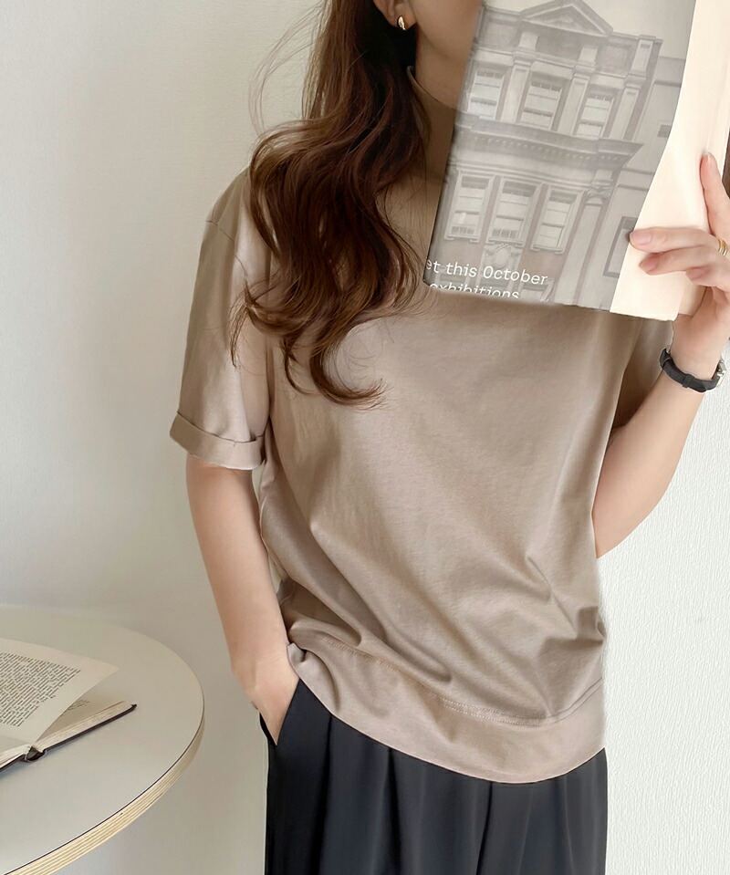 トップス tシャツ レディース シルケット ハイネック カットソー 半袖 きれいめ レイヤードコーデ インナー 程よい フィット感 | classicalelf | 04