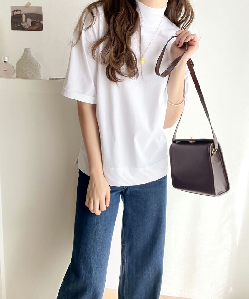 トップス tシャツ レディース シルケット ハイネック カットソー 半袖 きれいめ レイヤードコーデ インナー 程よい フィット感 | classicalelf | 06