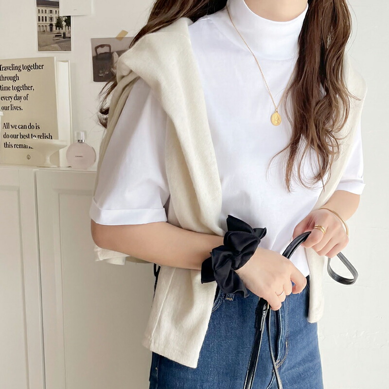 トップス tシャツ レディース シルケット ハイネック カットソー 半袖 きれいめ レイヤードコーデ インナー 程よい フィット感 | classicalelf | 18