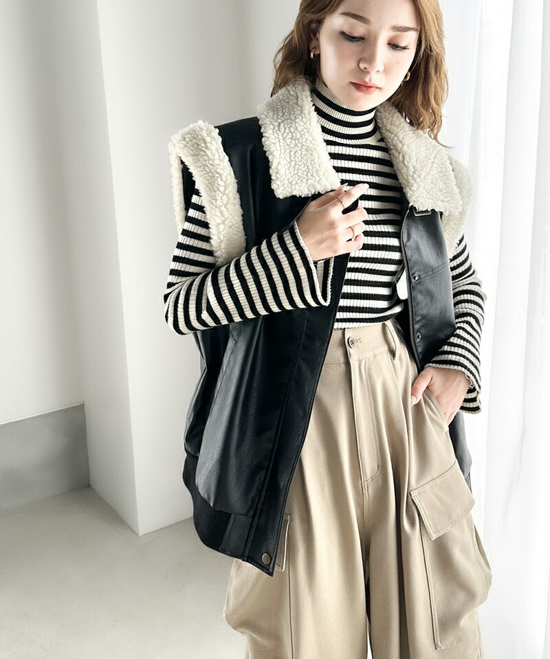 トップス ニット レディース 袖フレア リブ ボーダ― ハイネック ニット プルオーバー コンパクト ふんわり ソフトな肌触り | classicalelf | 04