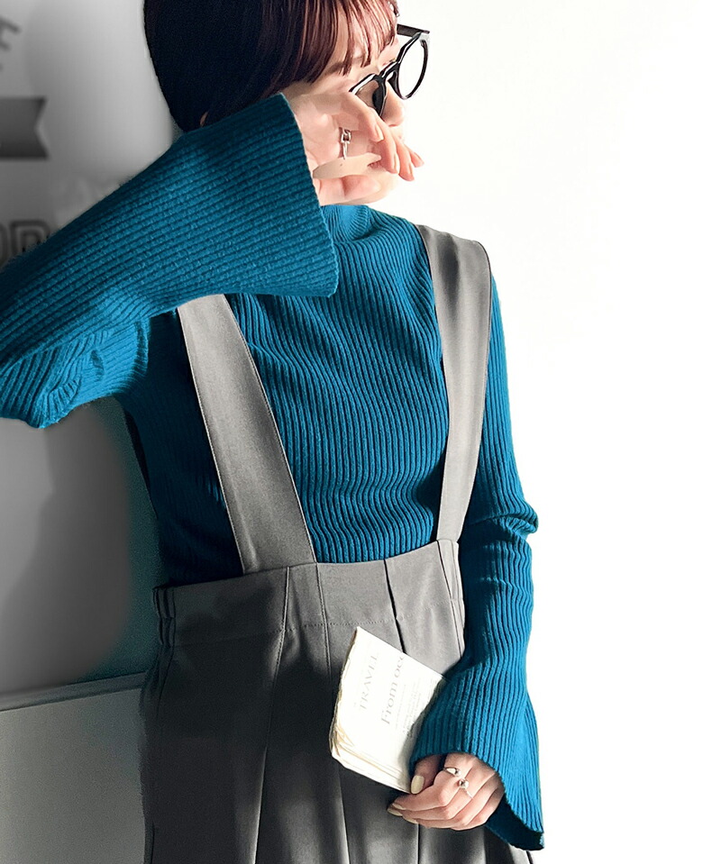 トップス ニット レディース 袖フレア リブ ボーダ― ハイネック ニット プルオーバー コンパクト ふんわり ソフトな肌触り | classicalelf | 07