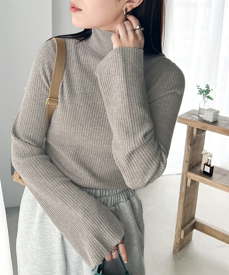 トップス ニット レディース 袖フレア リブ ボーダ― ハイネック ニット プルオーバー コンパクト ふんわり ソフトな肌触り | classicalelf | 13