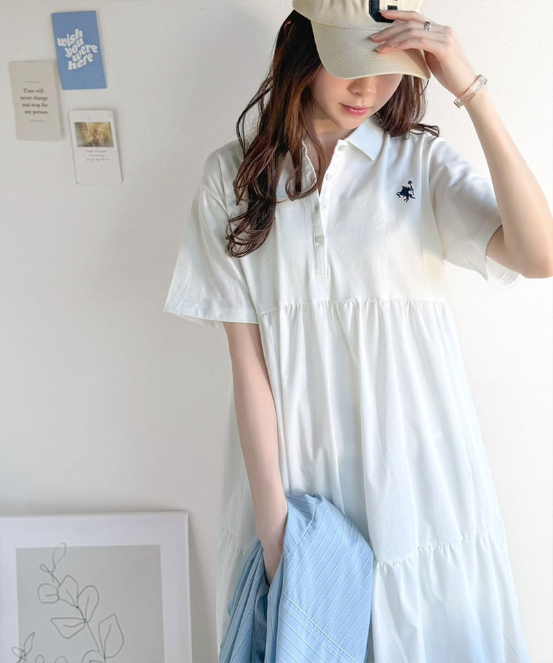 【 クラシカルエルフ classical elf 】ワンピース レディース 異素材 ミックス 胸 刺繍 ポロ 衿 布帛 切り替え ティアード ワンピ 半袖 カジュアル | classicalelf | 03