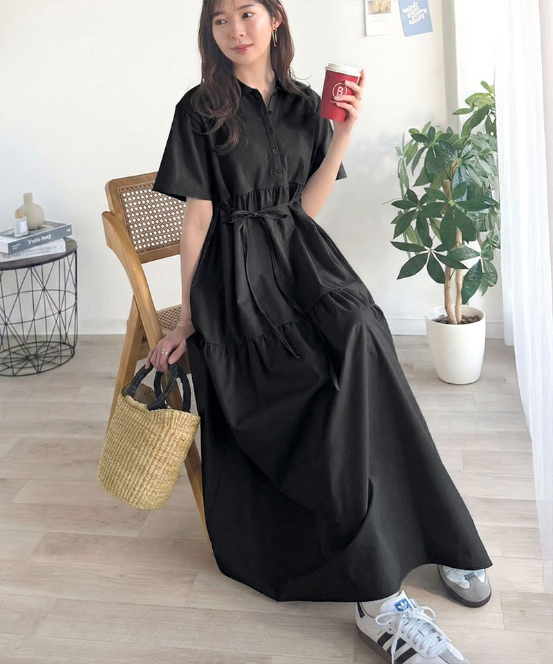 【 クラシカルエルフ classical elf 】ワンピース レディース 異素材 ミックス 胸 刺繍 ポロ 衿 布帛 切り替え ティアード ワンピ 半袖 カジュアル | classicalelf | 07