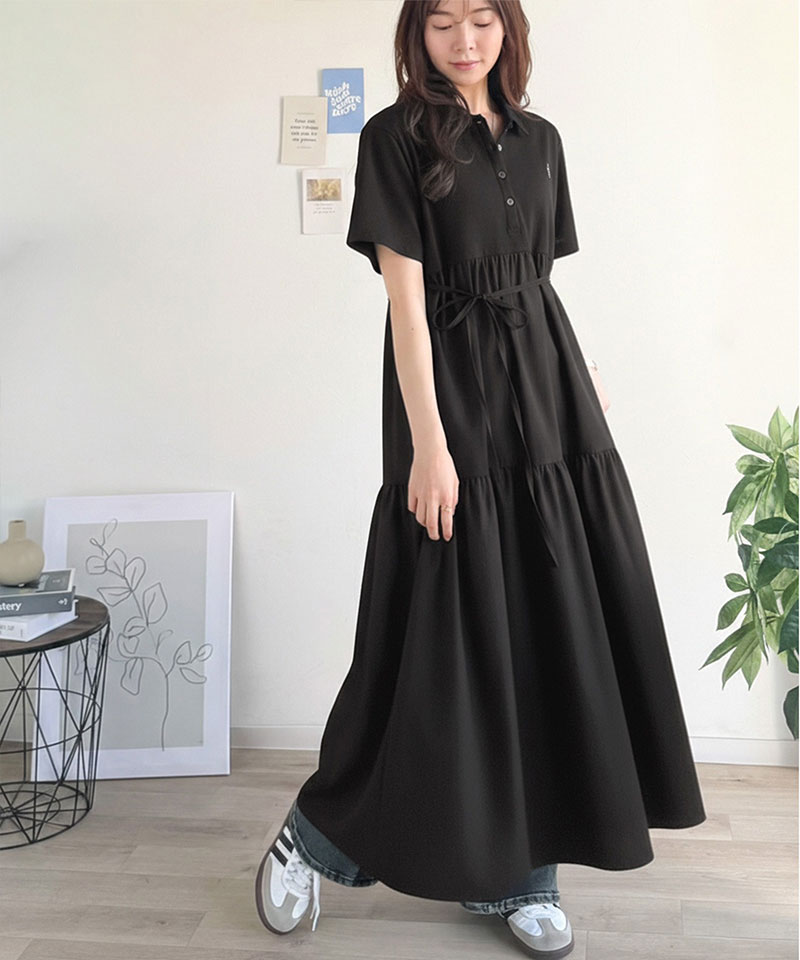 【 クラシカルエルフ classical elf 】ワンピース レディース 異素材 ミックス 胸 刺繍 ポロ 衿 布帛 切り替え ティアード ワンピ 半袖 カジュアル | classicalelf | 08