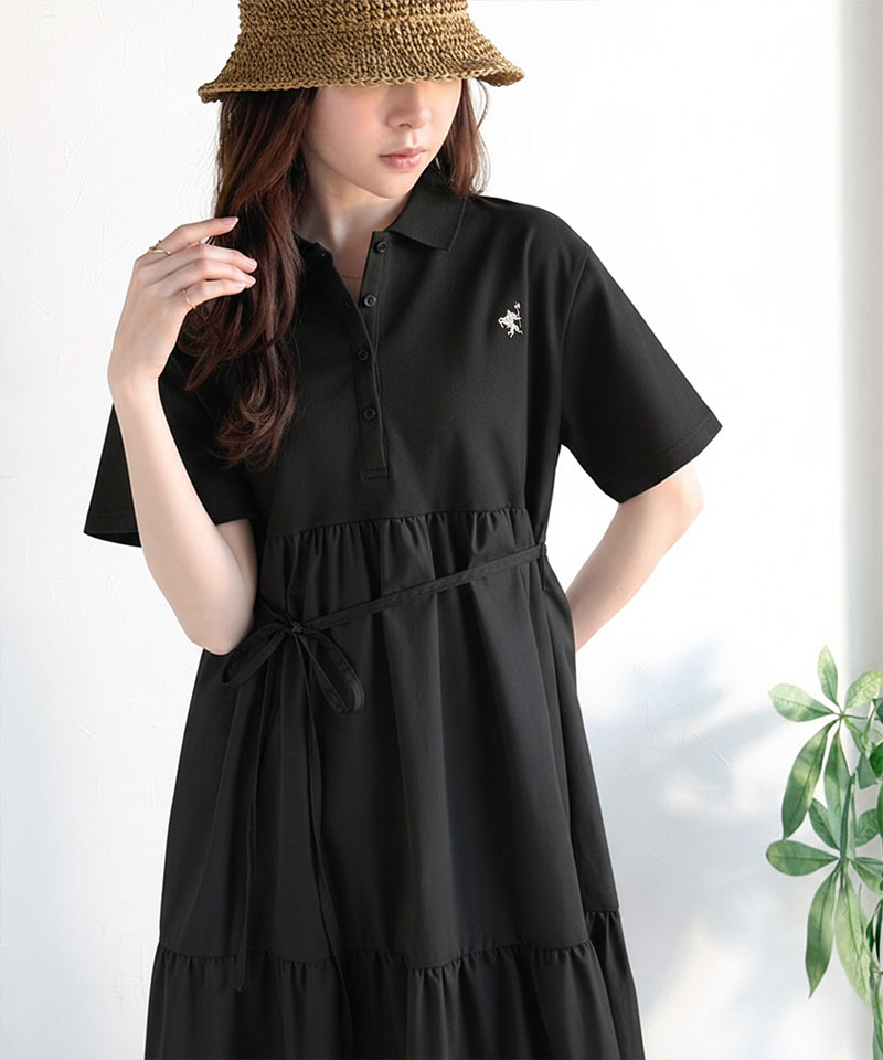 【 クラシカルエルフ classical elf 】ワンピース レディース 異素材 ミックス 胸 刺繍 ポロ 衿 布帛 切り替え ティアード ワンピ 半袖 カジュアル | classicalelf | 09
