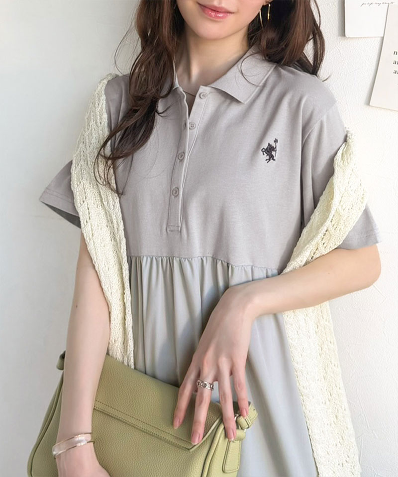 【 クラシカルエルフ classical elf 】ワンピース レディース 異素材 ミックス 胸 刺繍 ポロ 衿 布帛 切り替え ティアード ワンピ 半袖 カジュアル | classicalelf | 11