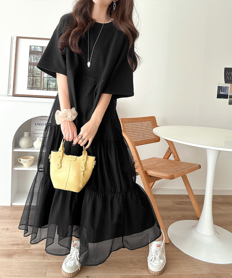 【 クラシカルエルフ classical elf 】ワンピース レディース 半袖 スウェット チュール ドッキング ワンピ ティアード スカート おしゃれ カジュアル | classicalelf | 03