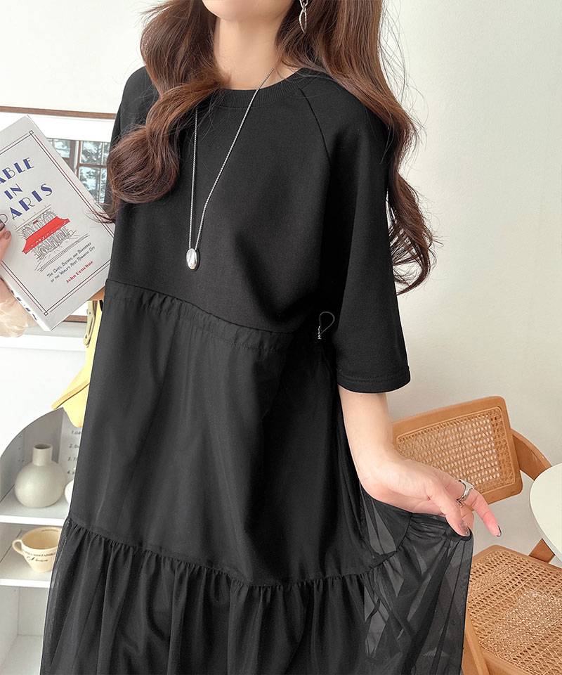 【 クラシカルエルフ classical elf 】ワンピース レディース 半袖 スウェット チュール ドッキング ワンピ ティアード スカート おしゃれ カジュアル | classicalelf | 04