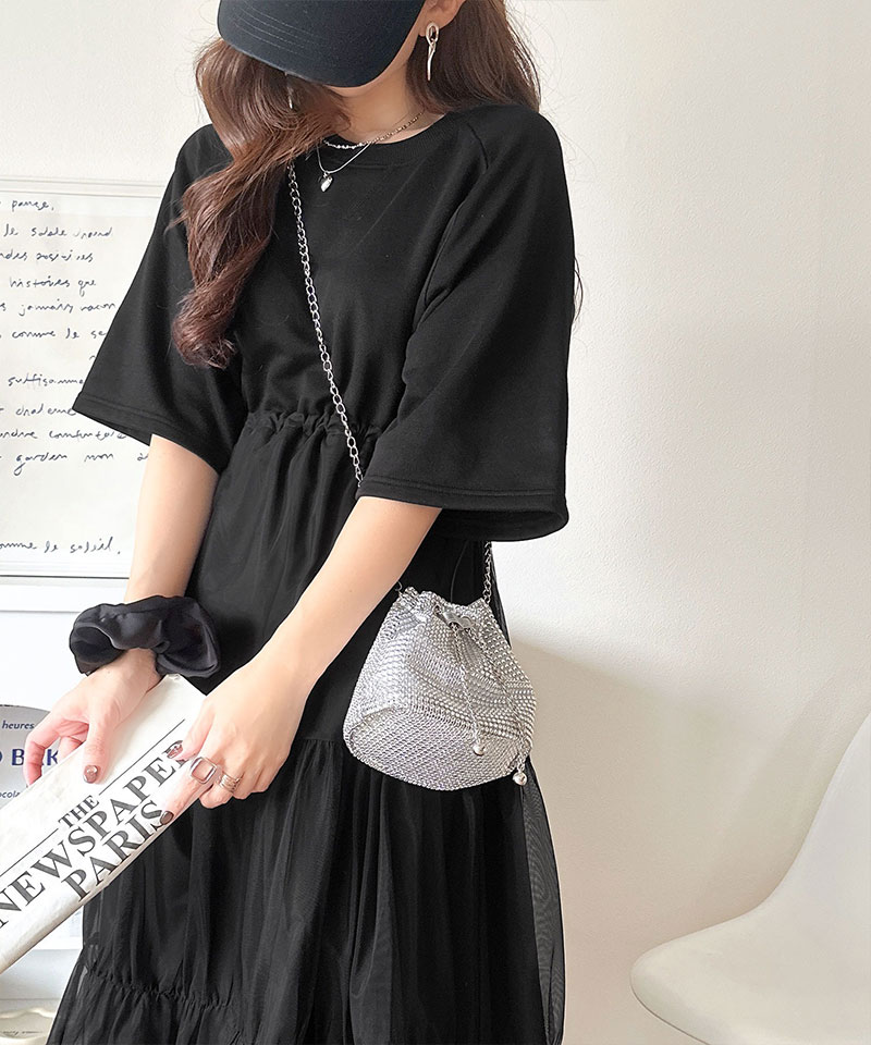 【 クラシカルエルフ classical elf 】ワンピース レディース 半袖 スウェット チュール ドッキング ワンピ ティアード スカート おしゃれ カジュアル | classicalelf | 06