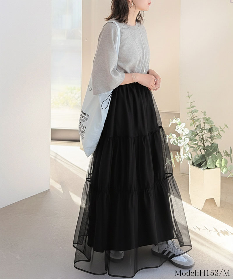 【 クラシカルエルフ classical elf 】ワンピース レディース 半袖 スウェット チュール ドッキング ワンピ ティアード スカート おしゃれ カジュアル | classicalelf | 07