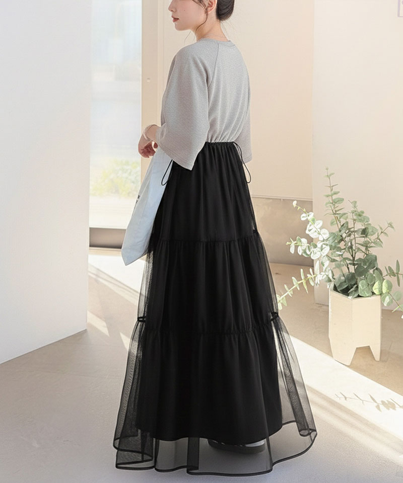 【 クラシカルエルフ classical elf 】ワンピース レディース 半袖 スウェット チュール ドッキング ワンピ ティアード スカート おしゃれ カジュアル | classicalelf | 09