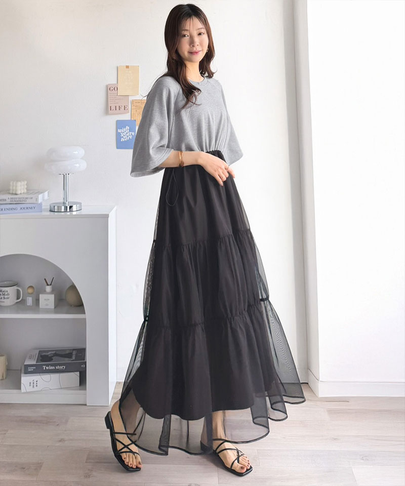 【 クラシカルエルフ classical elf 】ワンピース レディース 半袖 スウェット チュール ドッキング ワンピ ティアード スカート おしゃれ カジュアル | classicalelf | 11