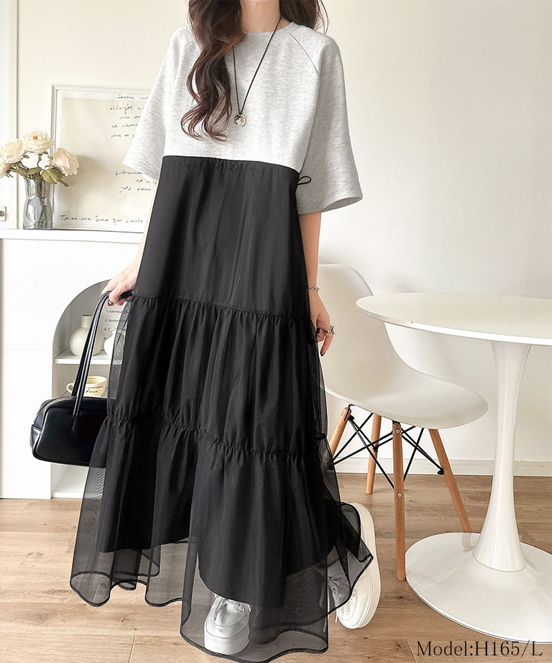 【 クラシカルエルフ classical elf 】ワンピース レディース 半袖 スウェット チュール ドッキング ワンピ ティアード スカート おしゃれ カジュアル | classicalelf | 12