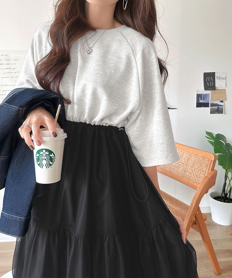 【 クラシカルエルフ classical elf 】ワンピース レディース 半袖 スウェット チュール ドッキング ワンピ ティアード スカート おしゃれ カジュアル | classicalelf | 13