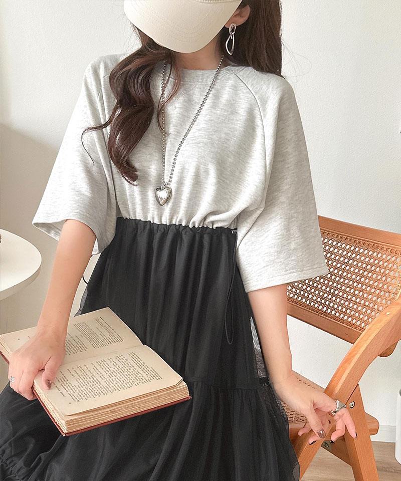 【 クラシカルエルフ classical elf 】ワンピース レディース 半袖 スウェット チュール ドッキング ワンピ ティアード スカート おしゃれ カジュアル | classicalelf | 14