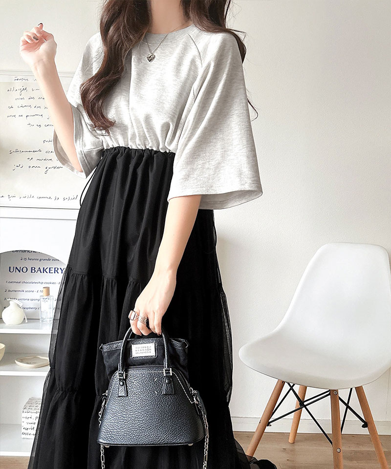 【 クラシカルエルフ classical elf 】ワンピース レディース 半袖 スウェット チュール ドッキング ワンピ ティアード スカート おしゃれ カジュアル | classicalelf | 15