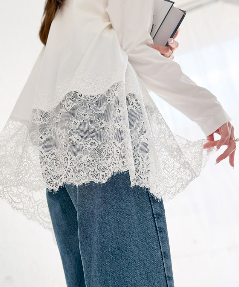 体型も美しくカバー。裾レースカットソードッキングTシャツ（ Classical Elf クラシカルエルフ ce1020364 | classicalelf | 04