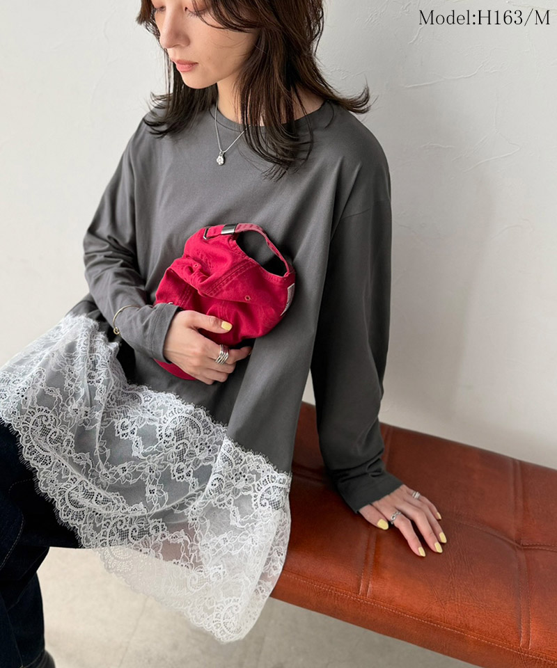 体型も美しくカバー。裾レースカットソードッキングTシャツ（ Classical Elf クラシカルエルフ ce1020364 | classicalelf | 12