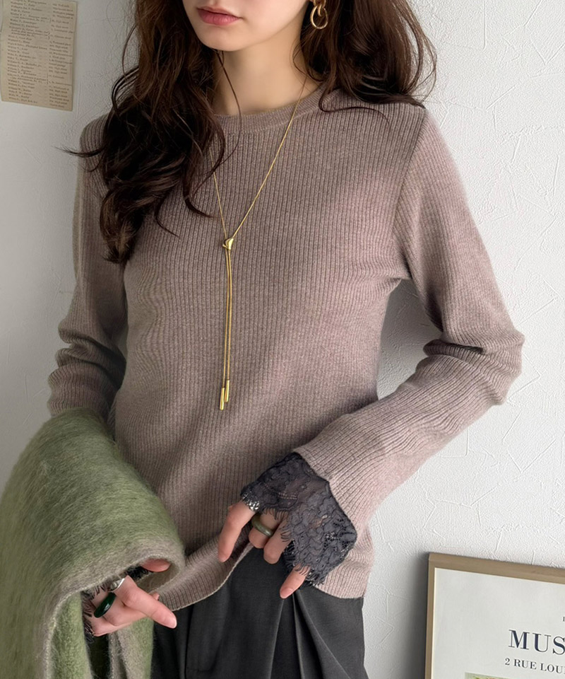 今っぽく、上品に。袖口レースドッキング リブトップス (長袖) Classical Elf クラシカルエルフ ce1020389 | classicalelf | 13