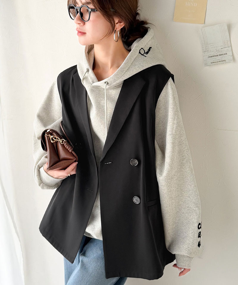 【 クラシカルエルフ classical elf 】 ベスト レディース おしゃれ トップス ジレ 上品 ダブルジャケット セレモニー 羽織る こなれ感 軽量 | classicalelf | 05