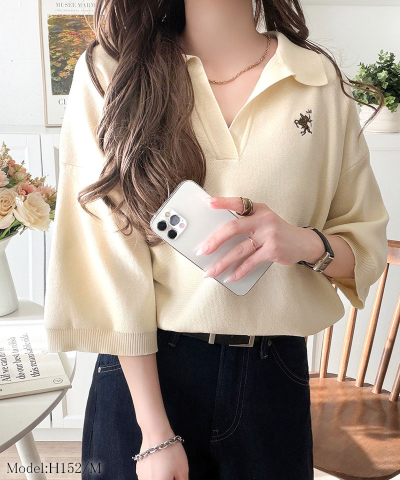 【 クラシカルエルフ classical elf 】 ニット レディース 5分袖 トップス  ポロニット プルオーバー | classicalelf | 08