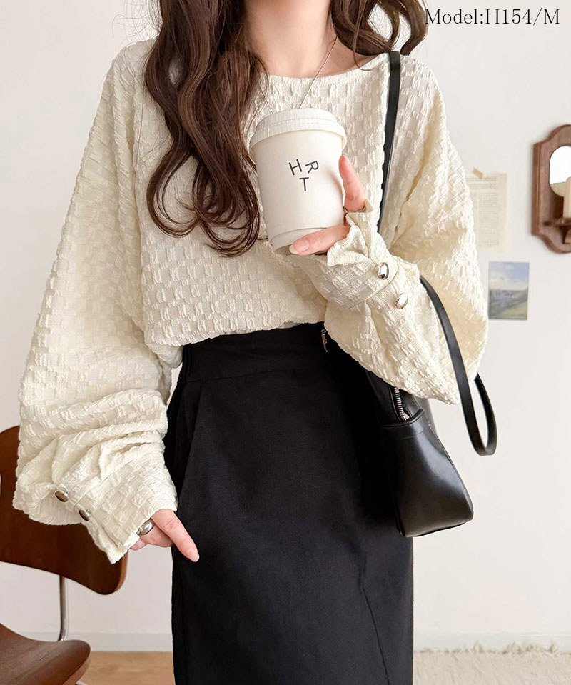 【 クラシカルエルフ classical elf 】 トップス カットソー 長袖 レディース きれいめ フクレジャガード プルオーバー リラックス こな ジャガード | classicalelf | 02