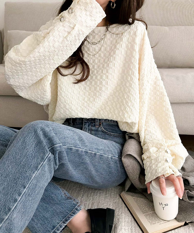 【 クラシカルエルフ classical elf 】 トップス カットソー 長袖 レディース きれいめ フクレジャガード プルオーバー リラックス こな ジャガード | classicalelf | 03