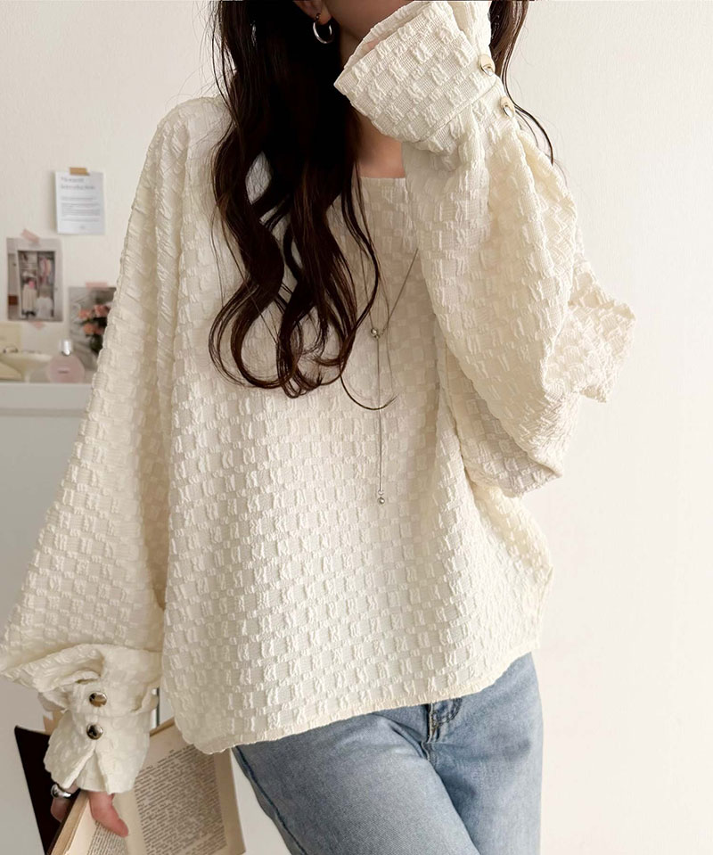 【 クラシカルエルフ classical elf 】 トップス カットソー 長袖 レディース きれいめ フクレジャガード プルオーバー リラックス こな ジャガード | classicalelf | 04