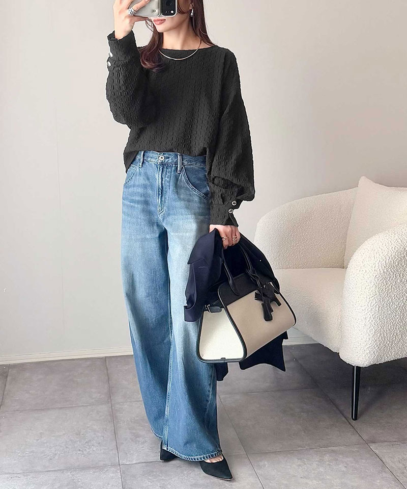 【 クラシカルエルフ classical elf 】 トップス カットソー 長袖 レディース きれいめ フクレジャガード プルオーバー リラックス こな ジャガード | classicalelf | 11