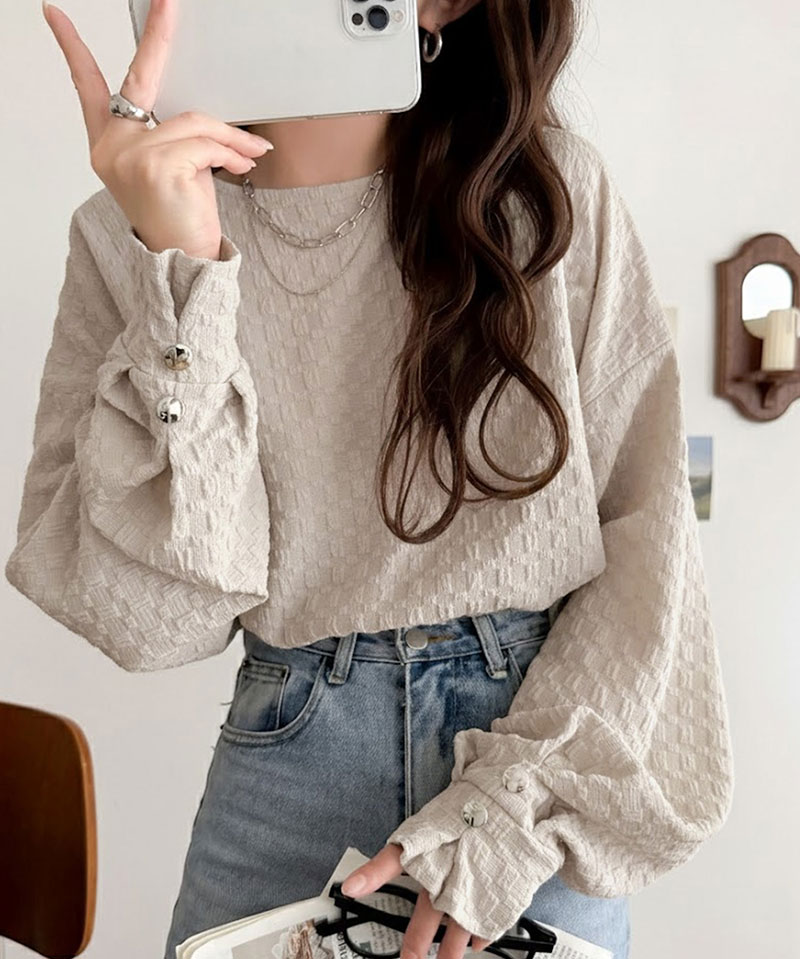 【 クラシカルエルフ classical elf 】 トップス カットソー 長袖 レディース きれいめ フクレジャガード プルオーバー リラックス こな ジャガード | classicalelf | 13