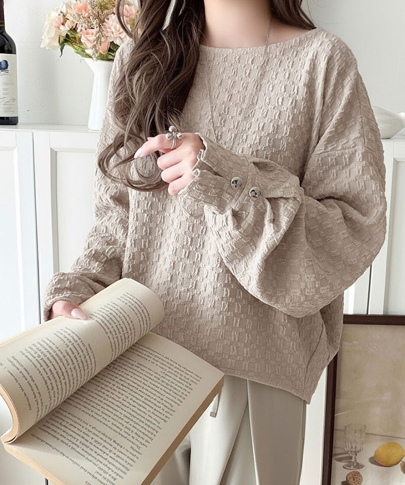 【 クラシカルエルフ classical elf 】 トップス カットソー 長袖 レディース きれいめ フクレジャガード プルオーバー リラックス こな ジャガード | classicalelf | 14